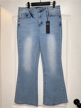 NWT Lucky & Blessed High Rise Bootcut Flare Jeans Light Wash Size 14 33.5x30